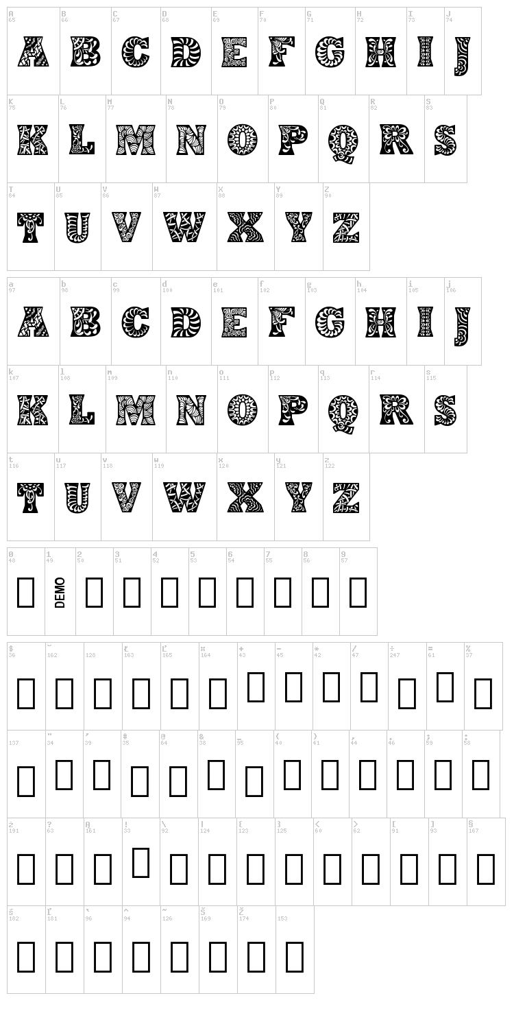 Digidon font map